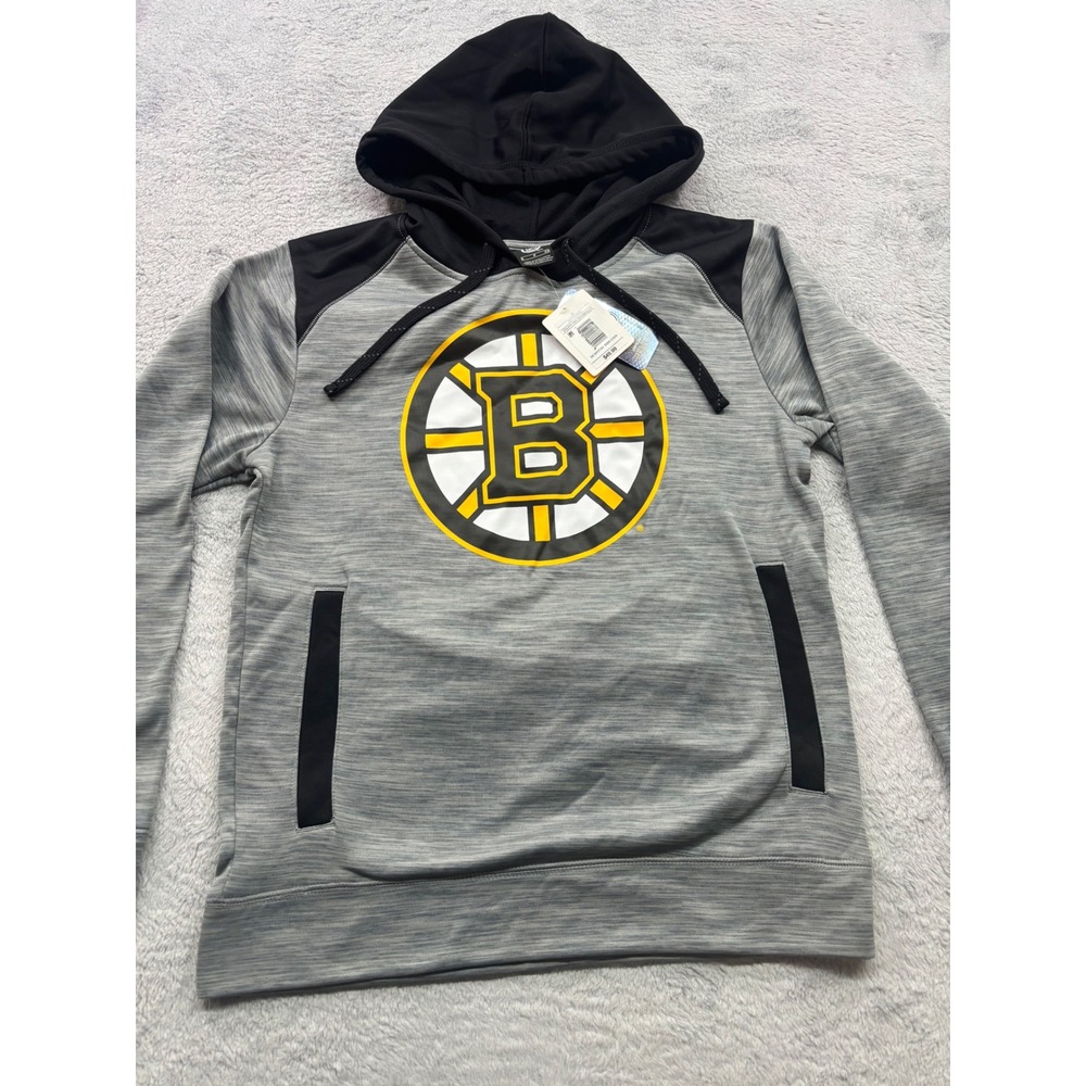 Boston‎ Bruins NHL Hockey Performance Hoodie Athletic Gray Heather Black Size S